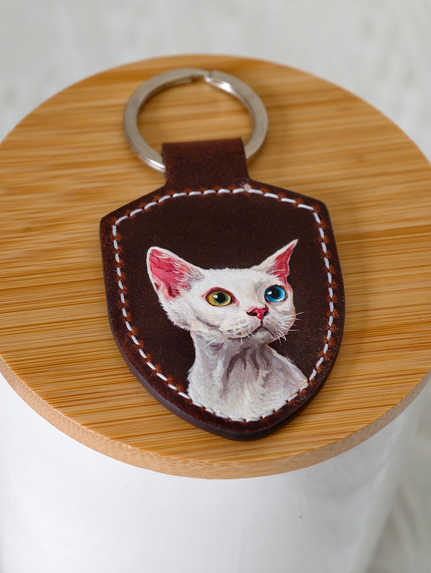 Custom Hand-Painted Pet Portrait Keychain | Personalized Leather Pet Keepsake