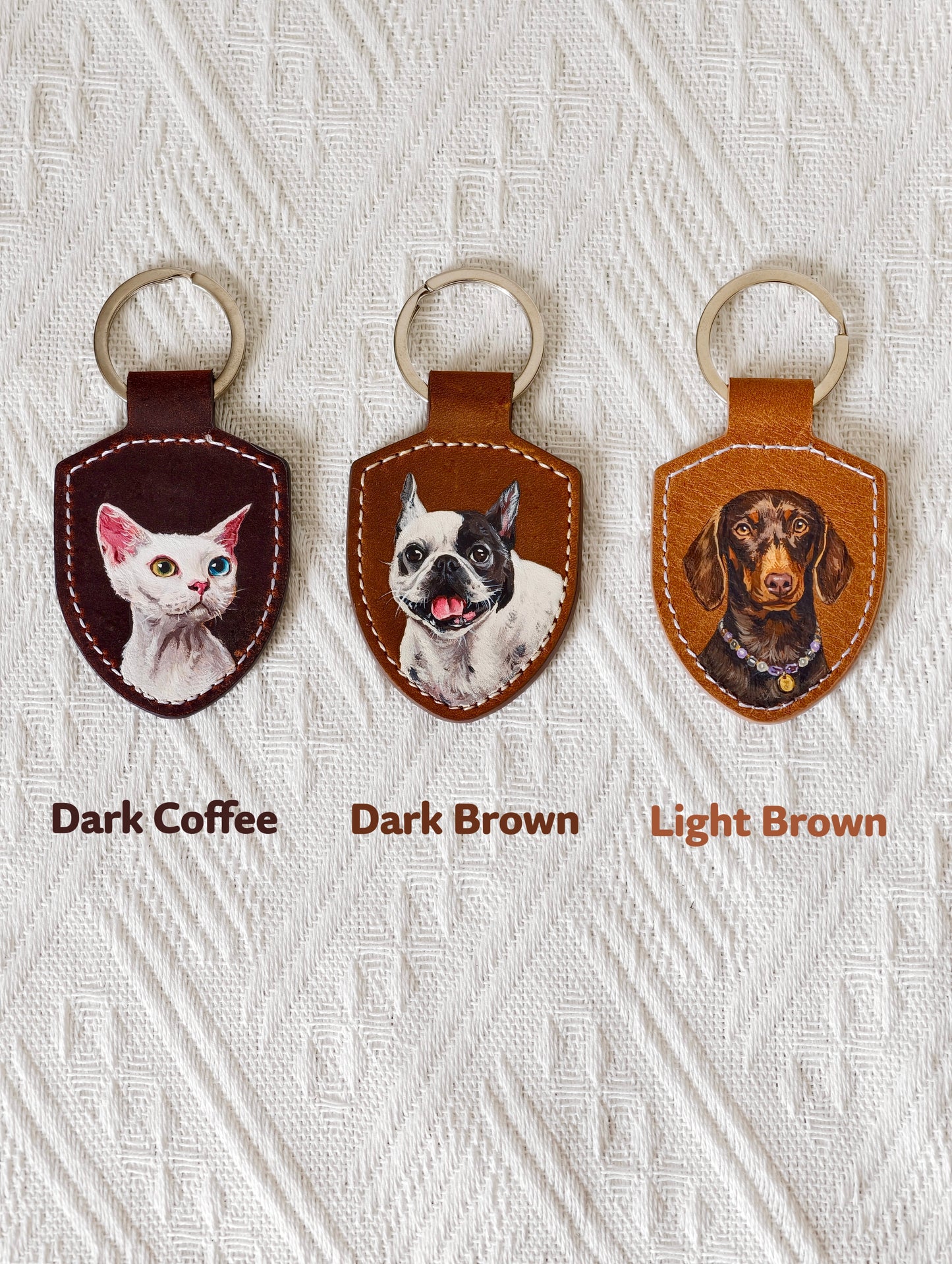 Custom Hand-Painted Pet Portrait Keychain | Personalized Leather Pet Keepsake